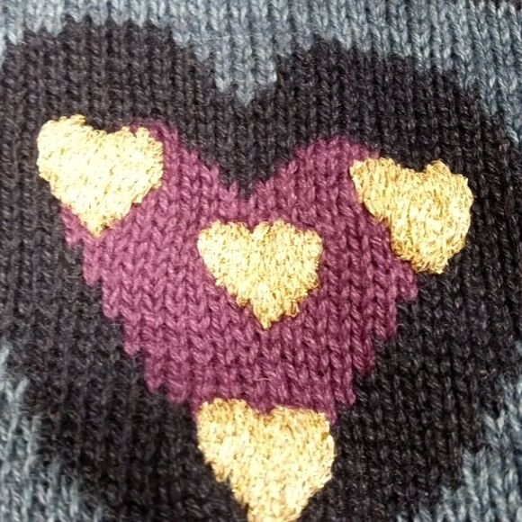 VTG Christopher & Banks Hand Embroidered Cardigan Sweater L  Hearts Gold Buttons - Picture 4 of 6